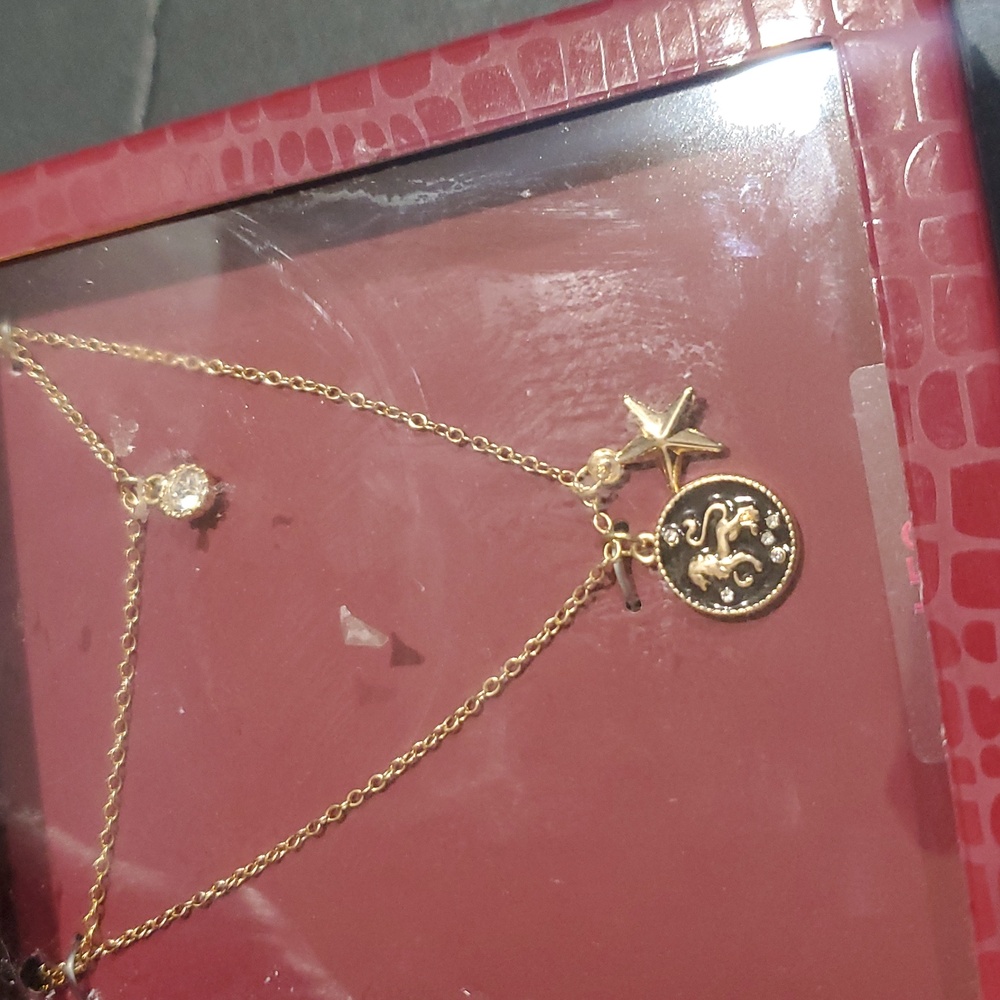 Steve Madden gold‎ tone layered star gemstone charm Leo zodiac pendant necklace